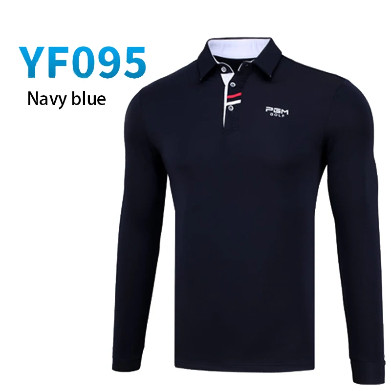 Navy blue Футболка для гольфа PGM мужская с длинными рукавами и пуговичным воротником Одежда для гольфа осенне-зимняя спортивная одежда дышащая быстросохнущая Размер M-XXL - Цвет: Navy blue