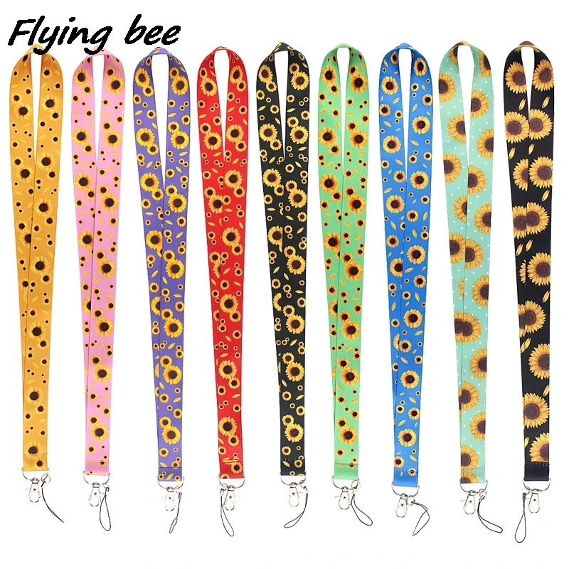 

20pcs/lot Sunflower Hidden Disability Painting Art KeyChain Lanyard For USB Phone Key ID Card Creative Lanyard X1169