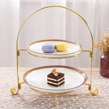 

2 Tier Gold Plated Cake Stand Afternoon Tea Wedding Plates Party Tableware New Bakeware Cake Shop Fruit Candy Cake Rack