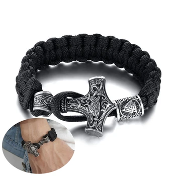 

Norse Viking Thor's Hammer Paracord Bracelet with Valknut Pagan Amulet Beads Knot Amulet Scandinavian Bracelets