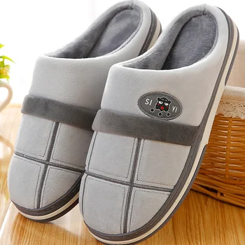 

Winter slippers men Big size 41-49 Fock TPR Gingham Indoor slipper sewing plush non-slip hard-wearing Home slippers