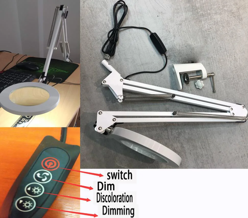 Гибкая Настольная лупа большой 5X USB СВЕТОДИОДНЫЙ Лупа 3 цвета с подсветкой лампа