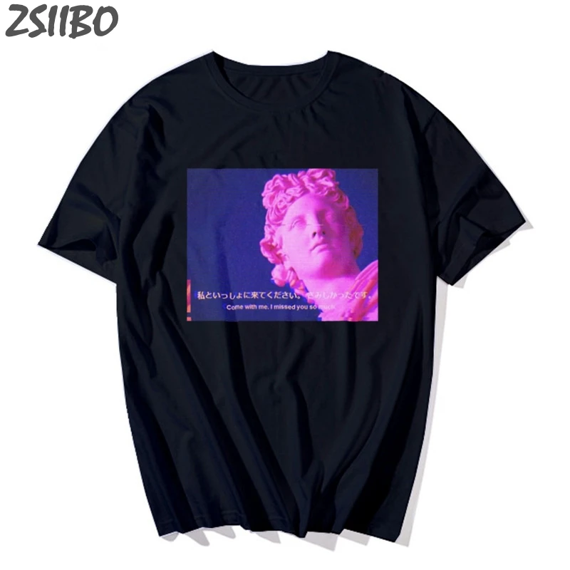 Забавная Мужская футболка Vaporwave статуя микеланжело Давида с принтом Харадзюку, футболка с коротким рукавом, Повседневная футболка, мужские топы, футболки - Цвет: Hei7