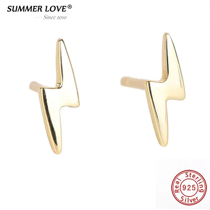 

Real 925 Sterling Silver Mini Lightning Bolt Silver Gold Stud Earrings for Women Fine Jewelry Dropshipping 2023