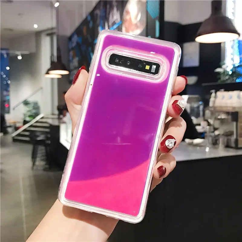 Розовый Светящиеся неоновые песком чехол для телефона для Samsung Galaxy S8 S9 S10 плюс S10e Note 9 8 светится в темноте жидкости Блестящий песок чехол - Цвет: Розовый
