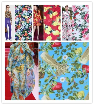 

DG Rose Flowers And Birds Dress Chiffon Cloth Parent-child Matching Outfit Top Grade Liangsi Fabric Shirt Cloth/0.5m