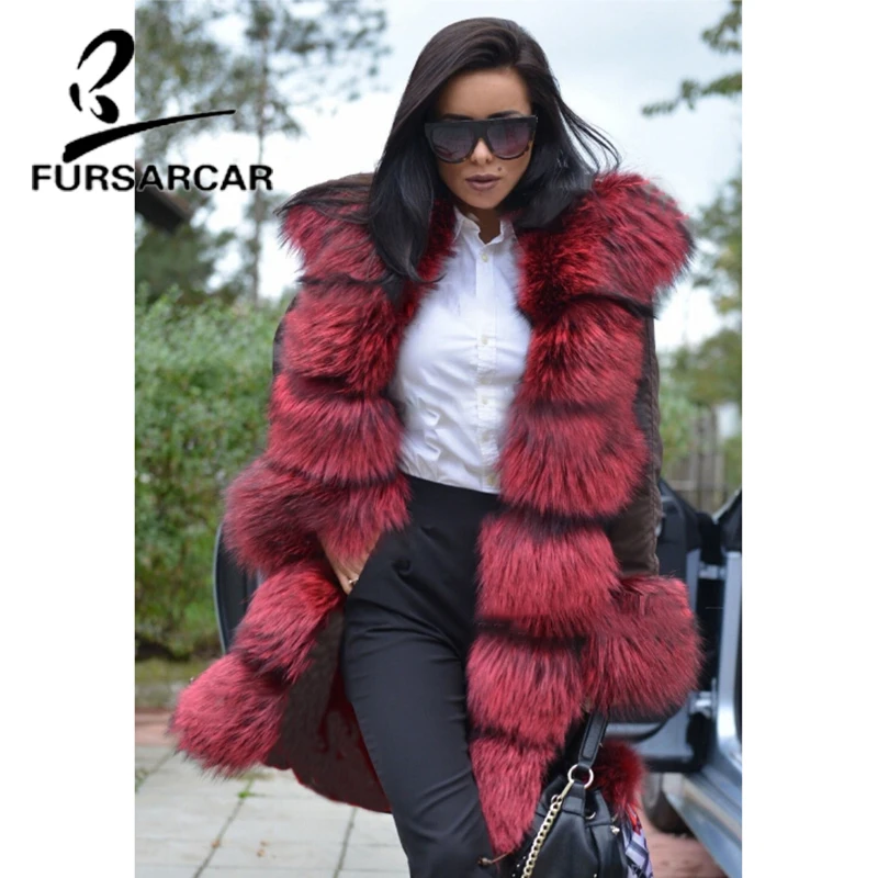FURSARCAR 2020 New Fashion Natural Real Fur Parka