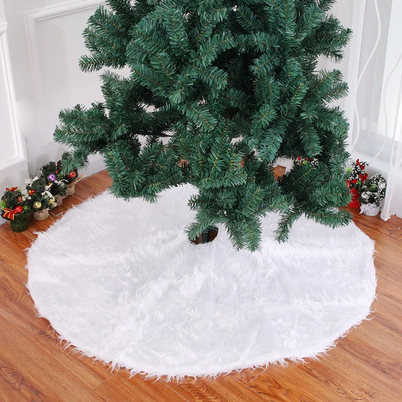 1pc White Christmas Tree Skirt Plush Faux Fur Carpet Xmas Floor Mat Ornaments Wedding Birthday New Year Christmas Tree Decor