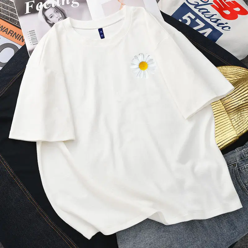 Summer Short Sleeve Women's T-shirt 2020 Loose Casual T Shirts Girls Student Half Sleeve Daisy Pattern Harajuku Tops Female Tees