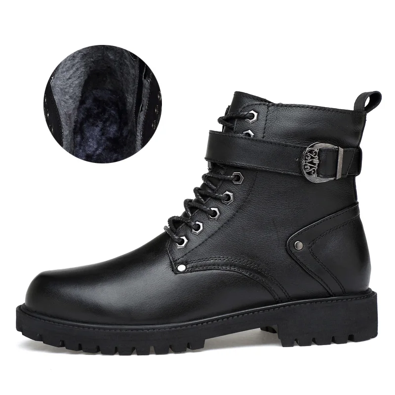 Black With Fur Shoes VESONAL/брендовые зимние ботинки из натуральной кожи для мужчин и взрослых; повседневная мужская обувь; теплые короткие плюшевые кроссовки; Мужская прогулочная обувь - Цвет: Black With Fur Shoes