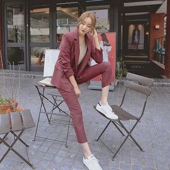 

Suit Set Wine Ol Elegant Stripes Two-Piece Set