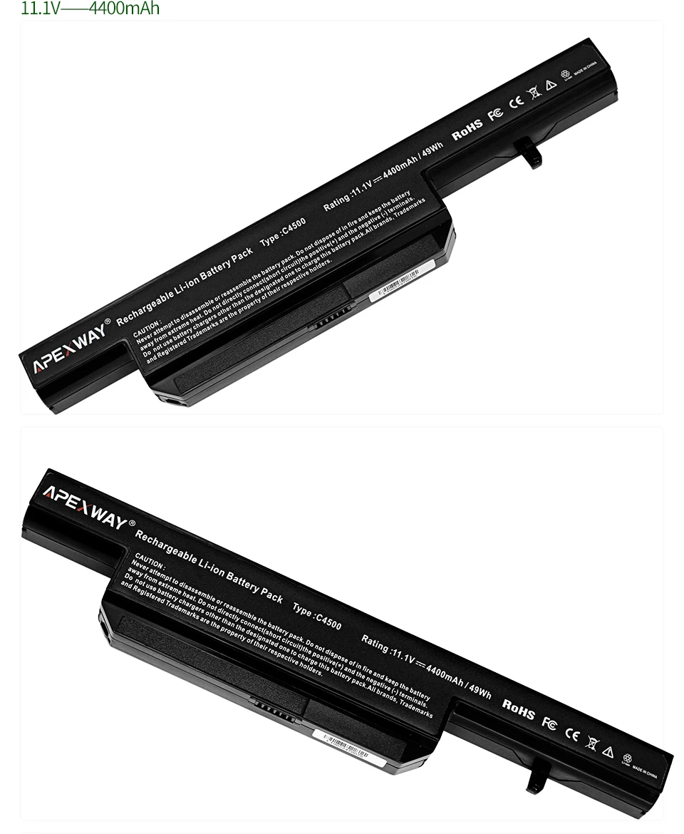 ApexWay Батарея для Clevo C4500BAT-6 C4500BAT 6 C4500BAT6 B4100M B4105 B5100M B5130M B7110 C4100 C4500 C4500Q C5100Q C5500Q