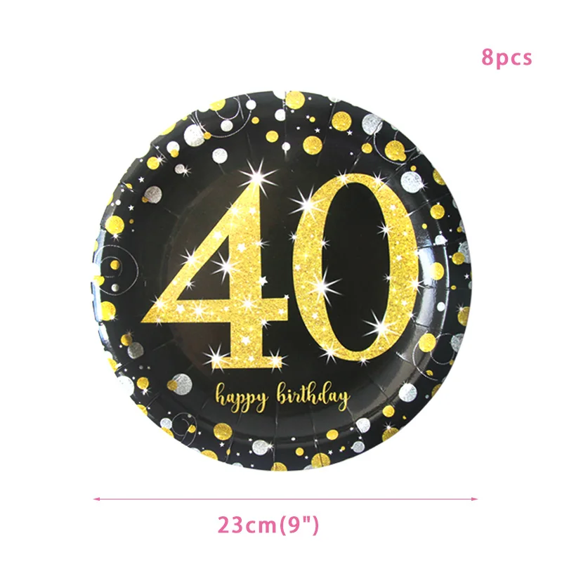 8pcs 9inch plates40 30, 40, 50, 60 украшения для дня рождения, для взрослых, конфетти, шары с цифрами, счастливые 30, 40 лет, юбилей, для взрослых, свадебные украшения - Цвет: 8pcs 9inch plates40