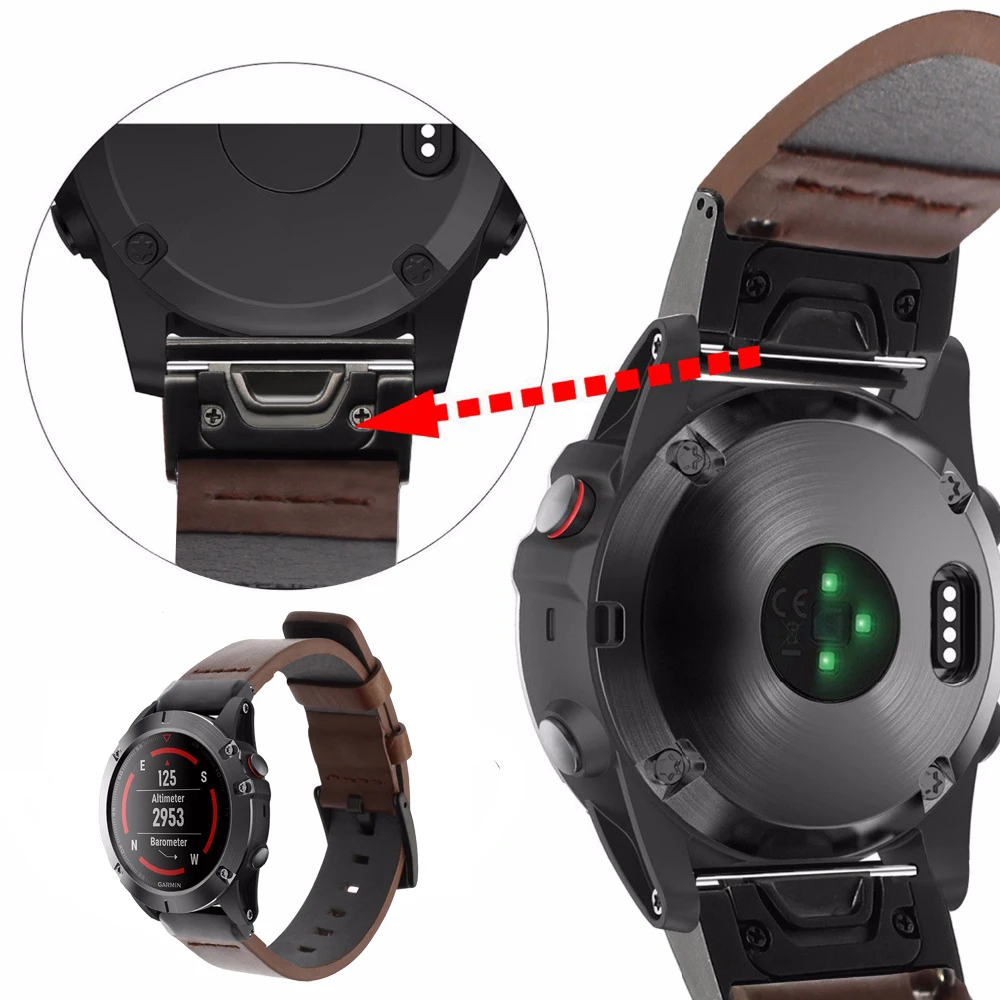 Ремешок кожаный для наручных часов Garmin Fenix 5/5X/5S Plus 6/6X/6S Pro 20 22 26 мм | Электроника