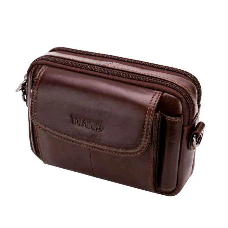 Men Vintage PU Leather Shoulder Bag Crossbody Waist Bag Small Belt Holster Phone Pouch Case 35EF - Цвет: BROWN
