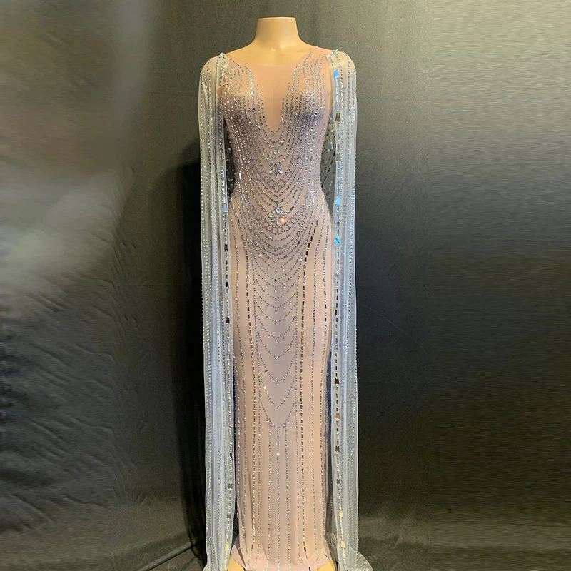 Новое модное женское платье-накидка с блестящими кристаллами роскошный сетчатый вечерний костюм платье для дня рождения - Цвет: Dress and Cape