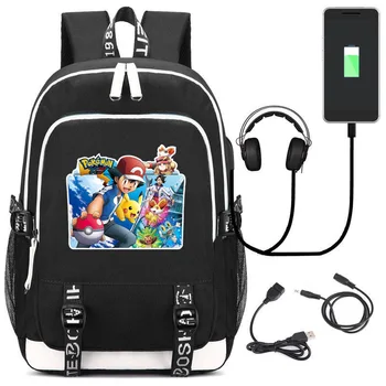 

Anime Pokemon Backpack Pikachu Eevee Teenagers USB Laptop knapsack Boys Girls Schoolbag Women Shoulder Travel bag Men Rucksack