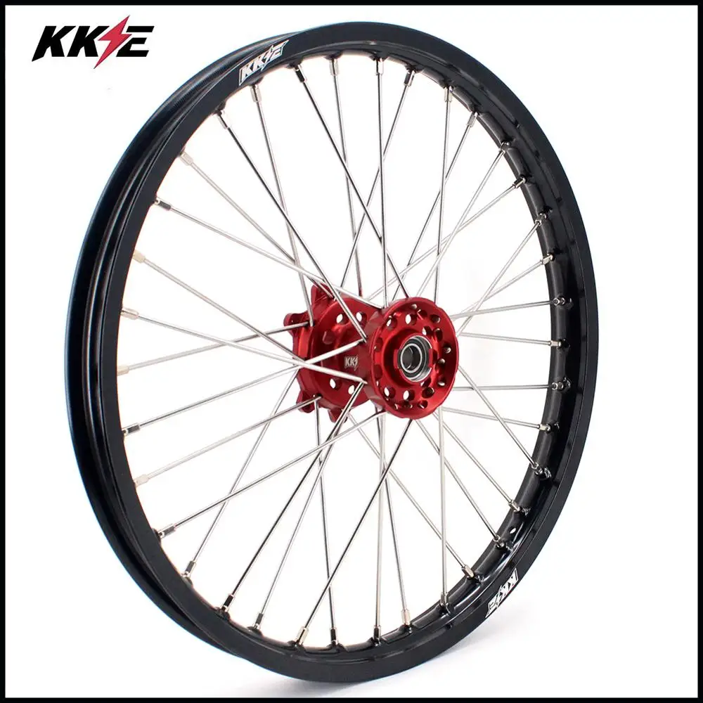 KKE 21& 18 спиральный эндуро колеса Набор для HONDA CR125R CR250R 2002-2013 красный анодированный концентратор черные диски