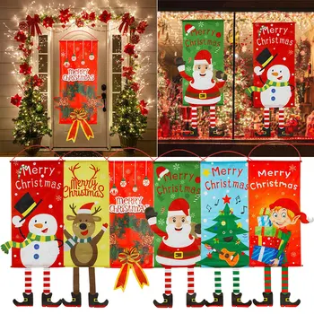 

1PCS Christmas Porch Door Banner Santa Claus Snowman Merry Christmas Hanging Flag Christmas Ornament For Home Decor Navidad 2021