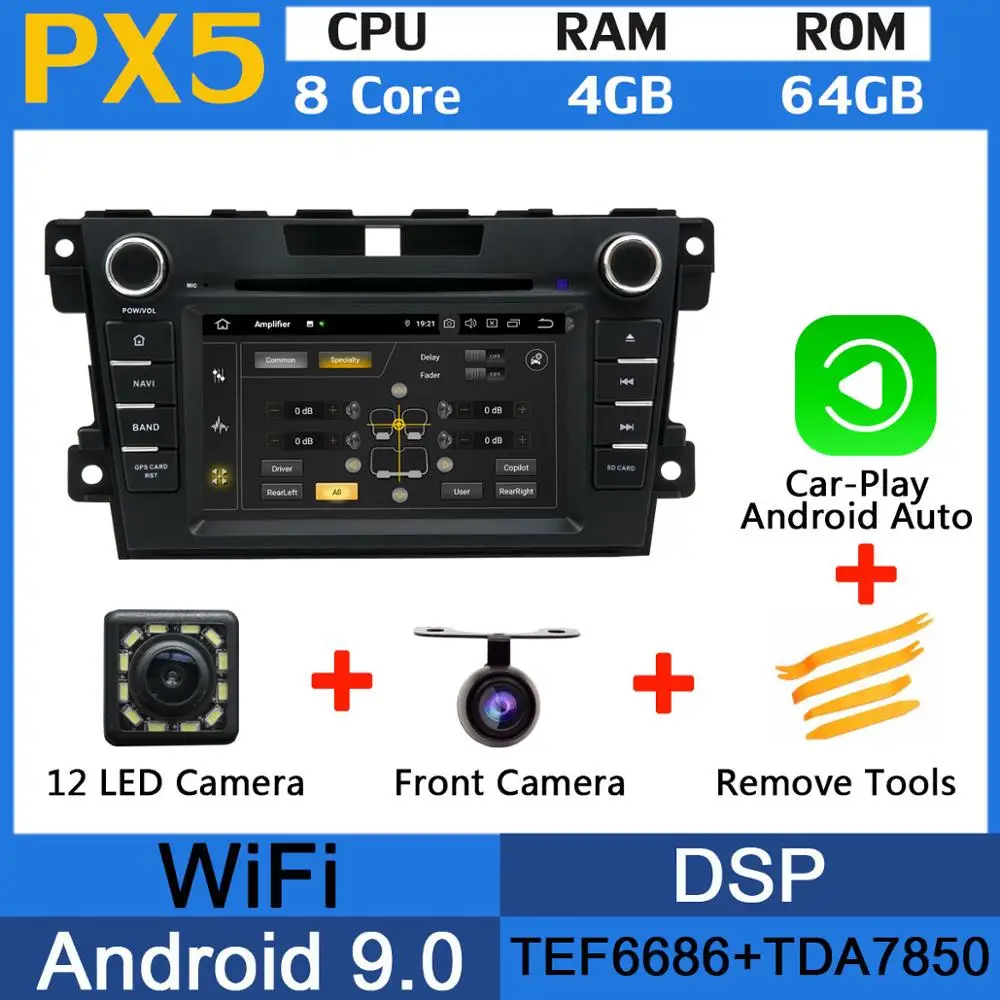 Octa Core, 4 Гб+ 64G Android 9,0 5 USB Порты и разъёмы Автомобильный DVD плеер для Mazda CX-7 CX7 CX 7 2007 2008 2009 2010 2011 2012 2013 автомобиля - Цвет: PX5-CarPlay