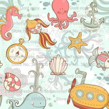 

Octopus Fabric Cartoon Style Underwater ANIMAL with Ocean Aquatic Inhabitants and Exotic,Decorative Fabric for Upholstery