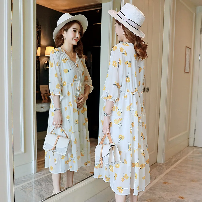 

Pregnant Women Dress Summer Wear Summer 3-9 Month Pregnant Women Spring Clothing Mid-length Chiffon Skirt Maternity Clothes Nurs