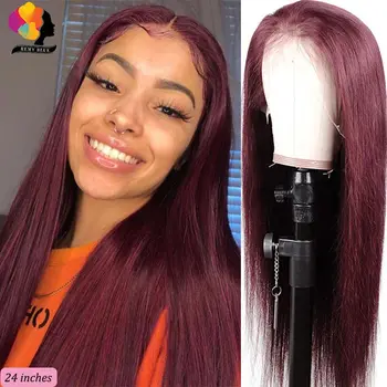 

Burgundy Lace Front Human Hair Wig Brazilian 99J 13X4 Straight Lace Front Human Hair Wig Pre-Plucked Remy Hair Wig 150 Remyblue
