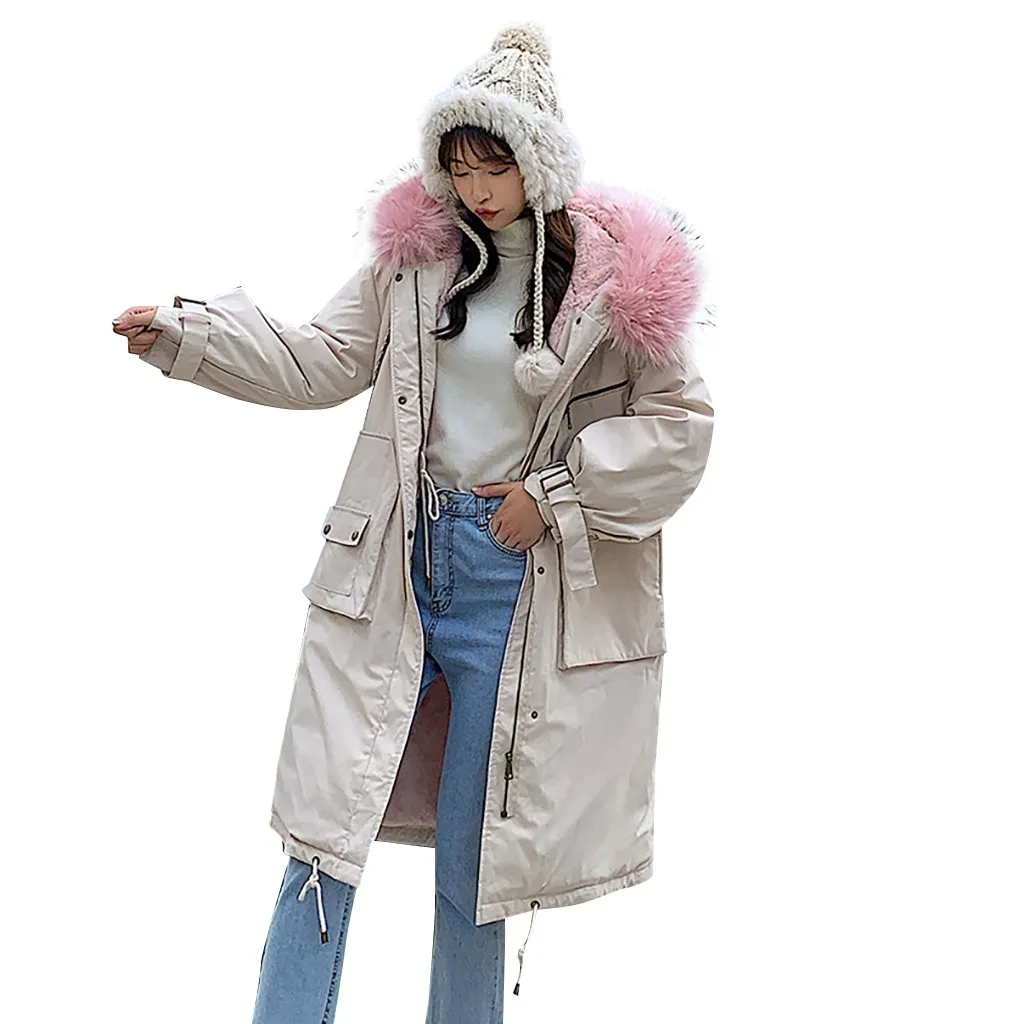 Fashion Hooded Fur Collar Pocket Long Sleeve Jacket Cotton Top Fashion Outerwear Long Sleeve Hooded Jackets Cotton