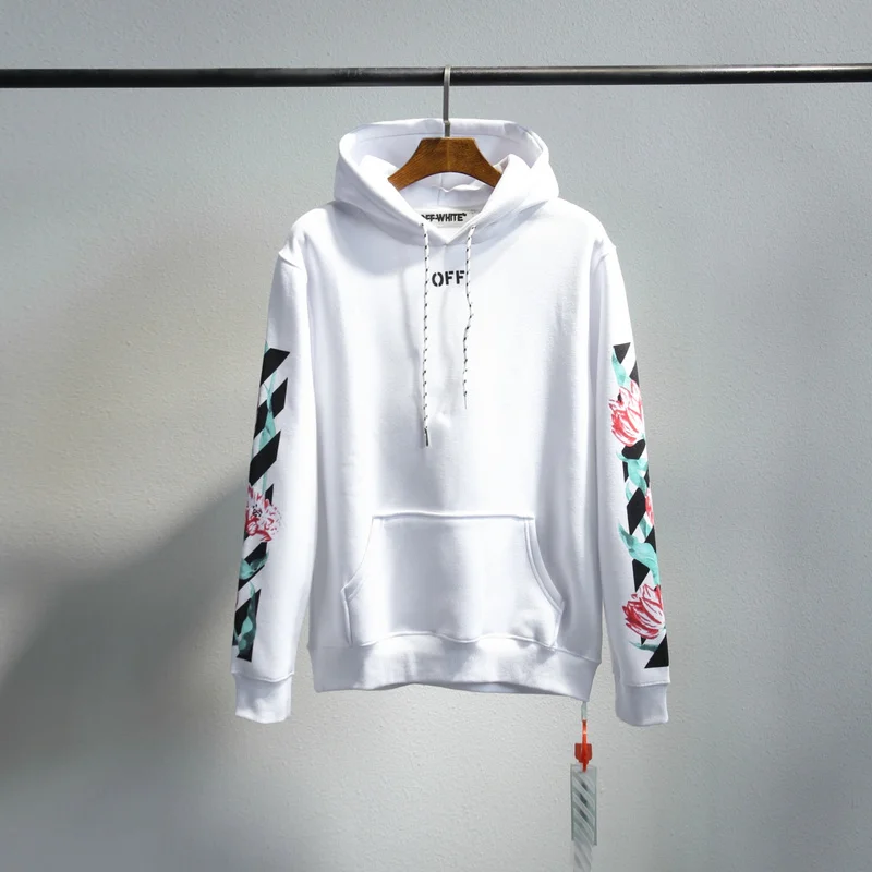19ss Off-White OW цветы стрела мужчины женщины унисекс влюбленные Мода хлопок Повседневная Толстовка с капюшоном свободная Куртка Пуловер