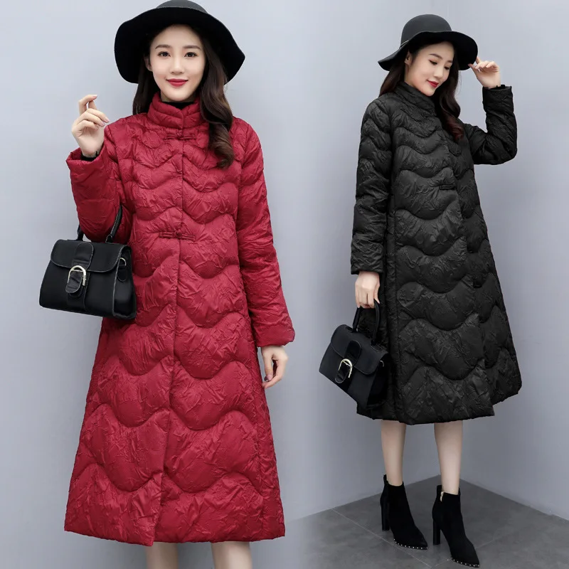 

Mid-length Cotton-padded Clothes Cotton Coat Women's over-the-Knee 2019 Winter New Style Korean-style Loose-Fit Stand Collar INS