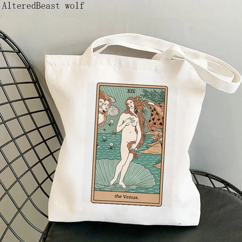 Women Shopper bag The Protector cat Tarot Kawaii Bag Harajuku Shopping Canvas Shopper Bag girl handbag Tote Shoulder Lady Bag