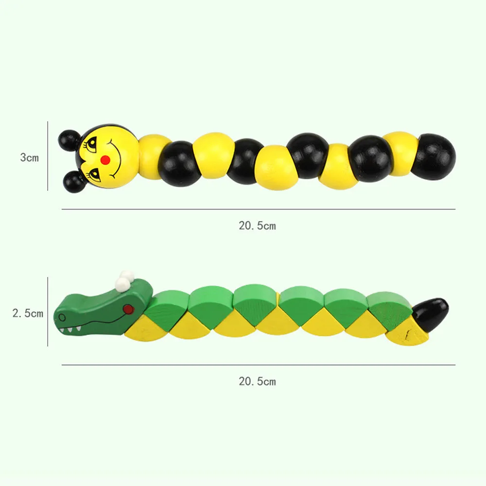 Educational Wooden Toys Cartoon crocodile Kids Cute Puzzle Baby Fingers Flexible Twisting Worm Toy 3d Cartoon Animal toy #A