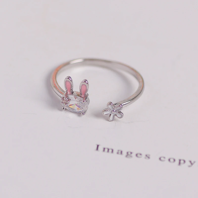 Hot Selling Fashion Jewellery Women's Ring Cute Rabbit Animal Rings Opening Adjustable Metal Ring 2021 New Pink Jewelry Gift