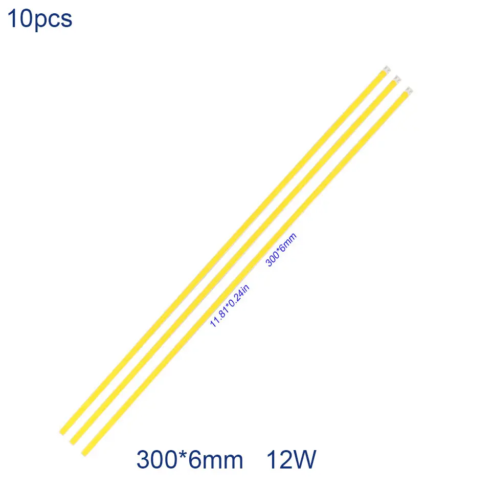 10pcs 300x6mm 12W DC 12 В COB лампочка, светодиодный панельный светильник, 2 Вт-300 Вт, все размеры, COB модуль, теплый натуральный холодный белый, красный, зеленый, синий цвет, светодиодный светильник для DIY - Испускаемый цвет: 10pcs 300x6mm 12W