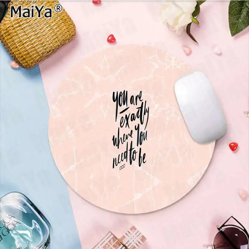 MaiYa мотивационные цитаты слова узор в розовом мраморе круглый коврик для мыши PC компьютерный коврик компьютерный стол коврик для игр