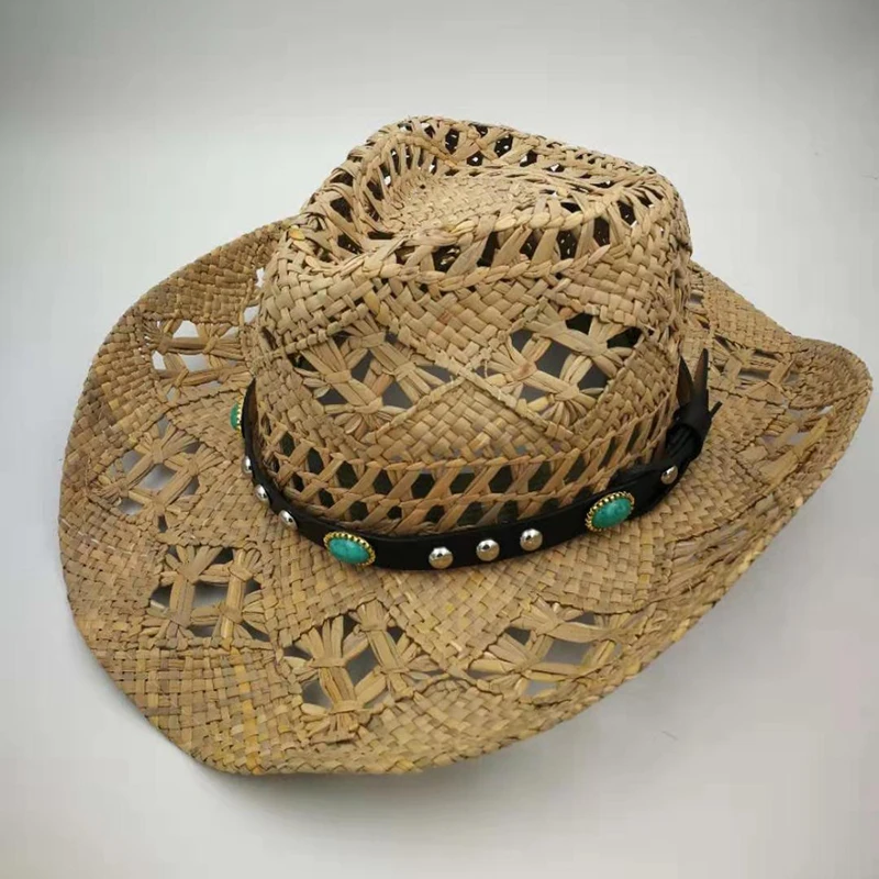 Summer Natural Raffia Straw Cowboy Hat 