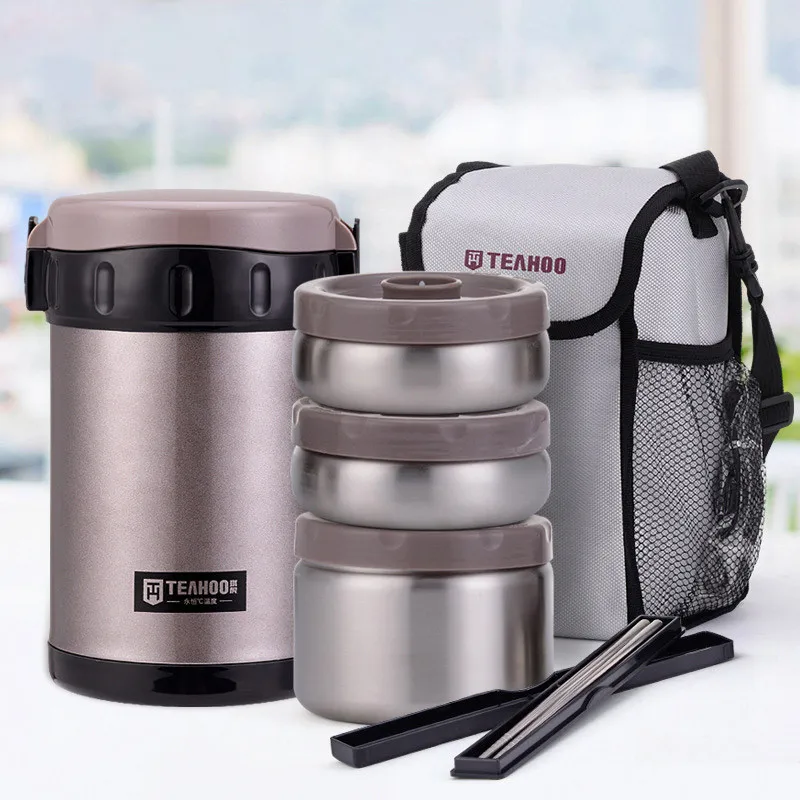 Изолированный Ланч-бокс 3-уровневый бэнто-бокс из нержавеющей стали большой