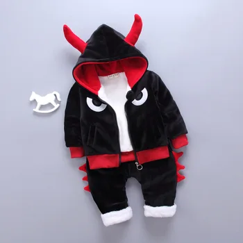 

2019 new baby winter suit boys and girls plus velvet thick two-piece