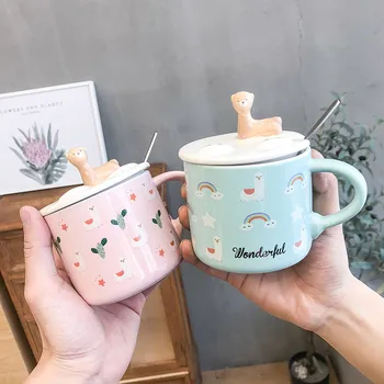 

Ceramic Mug Coffee Korean Cartoon Alpaca Glazed Ceramic Cup Cute Small Fresh Mug Male and Female Student Couple Coffee Water Cup