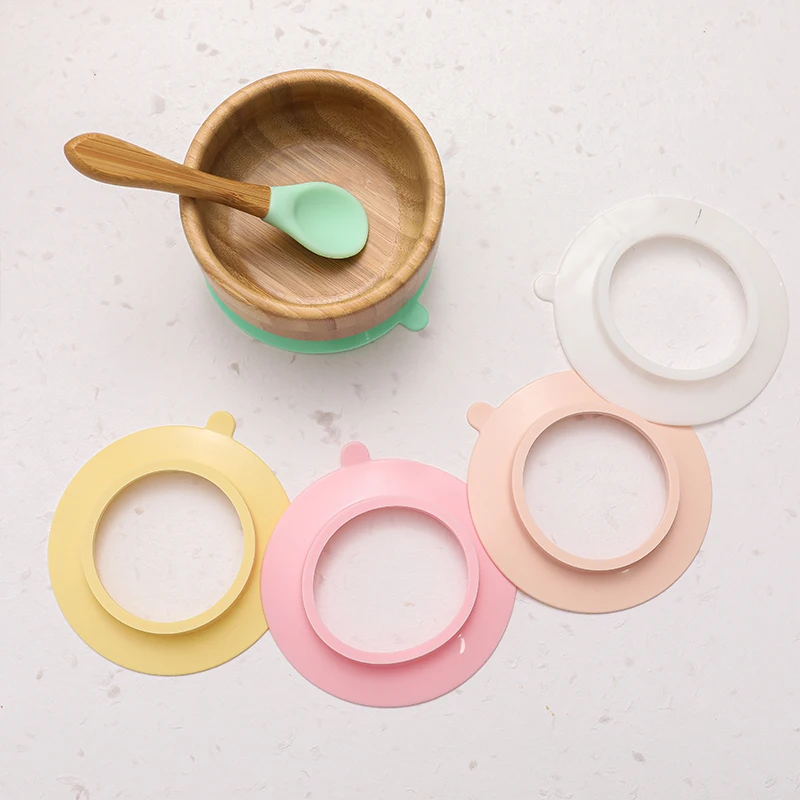 Baby Feeding Bowl Food Tableware Kids Wooden Training Plate Silicone Suction Cup Removable Wooden Fork Spoon Children's Dishes