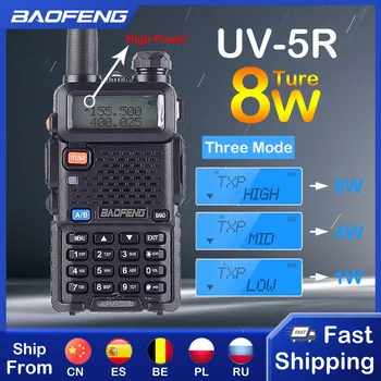 Walkie talkie poderoso de 8 w baofeng embutido, banda dupla de longa distância até 10km, rádio portátil cb uv5r para caça 1