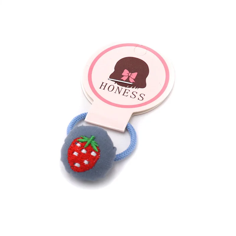 Strawberry Резинки для волос для девочек с помпонами, уткой, клубничкой, уткой, бантиками для волос, цветами, резинки для волос, аксессуары для детей, HT119 - Цвет: Strawberry