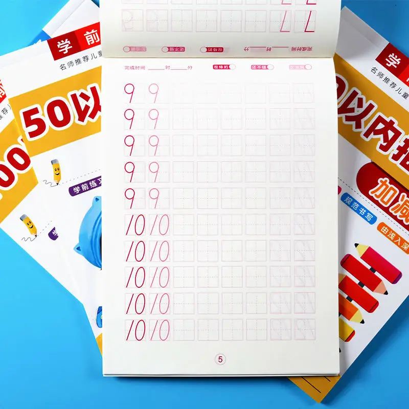 

5 Books/Set Within 10/20/50/100 Addition and Subtraction Children Addition and Subtraction Learning Math Numbers 0-10 Copybook