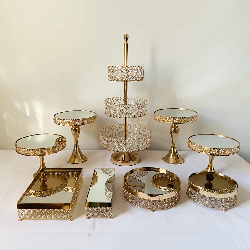 Rectangular Mirror-Top Cake Stand Risers Dessert Tray Set (Gold) 3 tiers cupcake stand