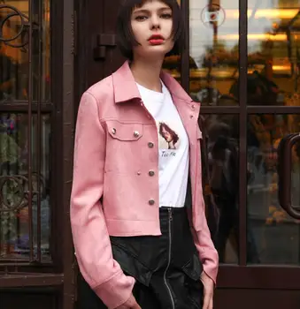 

2020 autumn new slim small single breasted Suede jackets ladies short versatile locomotive European PU leather jacket F88