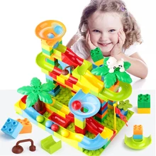 Big Size Blocks Marble Race Run DIY Maze Balls Building Blocks Compatible legingly Duploed Funnel Slide Bricks Educational Toys