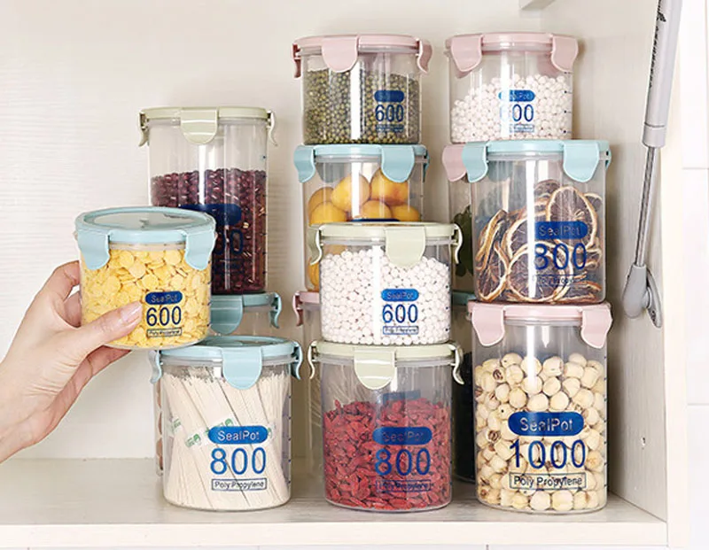 Бытовые прозрачные пластиковые запечатанные банки Кухонный Контейнер для хранения зерна круглый с крышкой емкость для хранения пищи для банки с сухим молоком