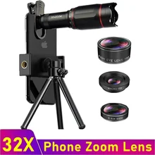 4IN1 Mobile Phone Camera Lens 32X Telescope Zoom Macro Lens for SmartPhone Iphone 11 12 13 Samsung Fisheye Lentes Para Celular