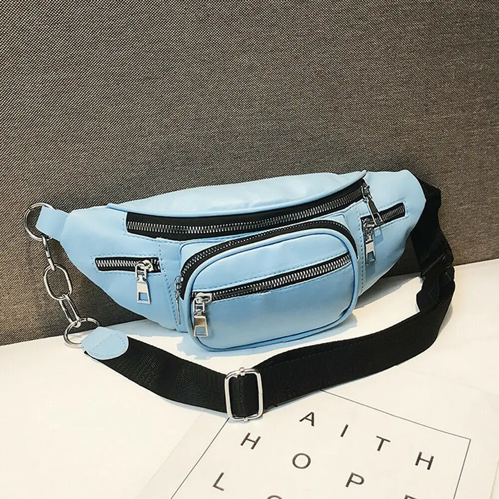 Light Blue Женская поясная сумка из плотной кожи поясная сумка на ремне нагрудная дорожная маленькая вместительная сумка для телефона - Цвет: Light Blue