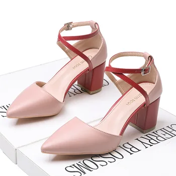 

Europe and America Fashion Womens Shoes Pointed Color Matching High Heels Elegant Thick With Single Shoe Temperament Party Pumps